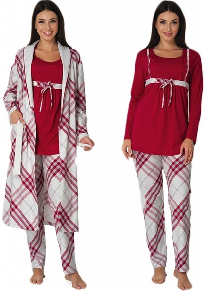 Effort Vişne Sabahlıklı Lohusa Pijama Takım 8084