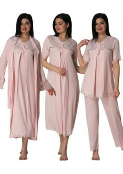 Effort Pembe Sabahlık Gecelik Pijama Set 5036