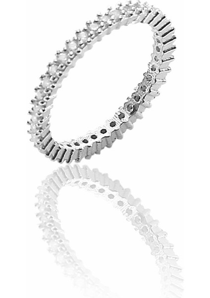 Gümüş Tek Sıra Zirkon Taşlı Tamtur Yüzük