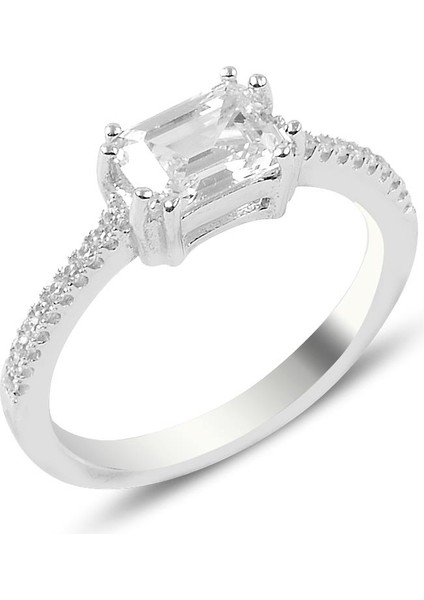 Gümüş Baget Taşlı Yüzük