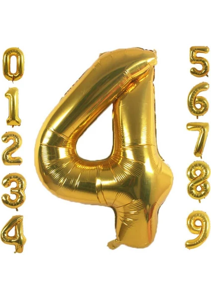 Patladı Gitti 4 Dört Rakam Gold Folyo Balon 34" Inc 76 cm