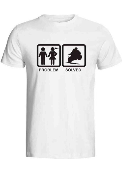 Ilginç Tasarım Tshirtler Serisi Problem Solved Baskılı Ilginç Eğlenceli Beyaz Tişört