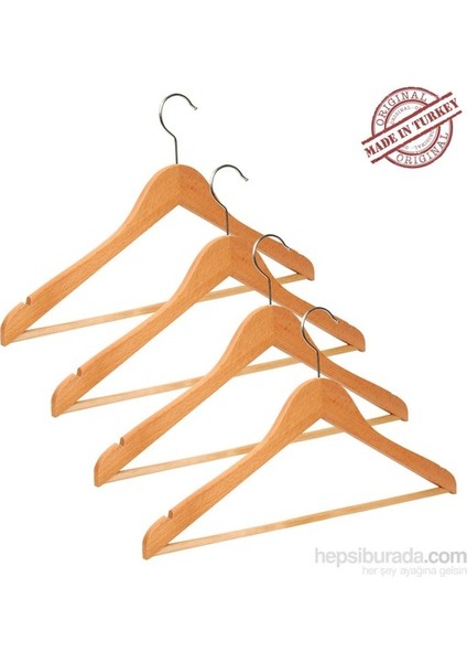 Ahşap Askı 4'lü Naturel Kayın Ağacı