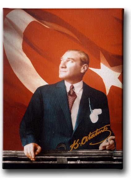 Türk Bayraklı Atatürk Portresi Kanvas Tablo ATAD103