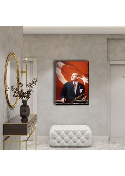 Türk Bayraklı Atatürk Portresi Kanvas Tablo ATAD103