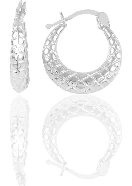 Gümüş Rodyumlu Baklava Desenli Gümüş Şarnel Küpe