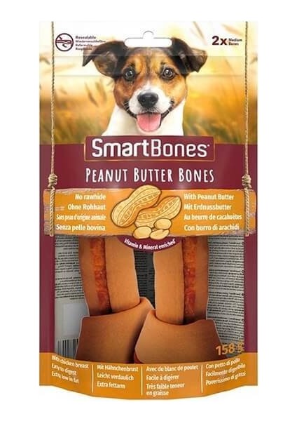 Smartbones Tavuklu Fıstık Ezmeli Medium Düğüm Kemik Köpek Ödülü 2'li 158 gr