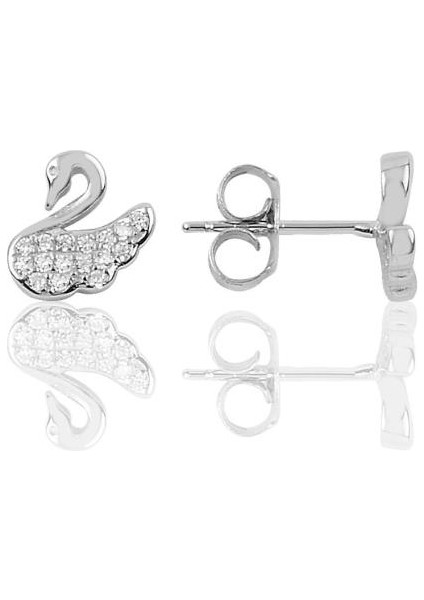 Gümüş Pırlanta Modeli Kuğu Modeli Küpe