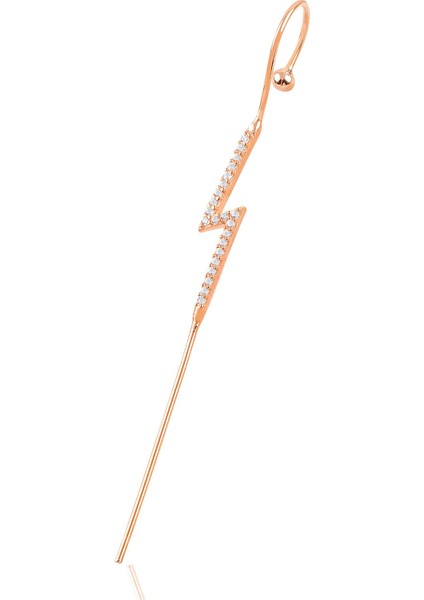 Gümüş Rose Taşlı Şimşek Modeli Gümüş Baston Küpe