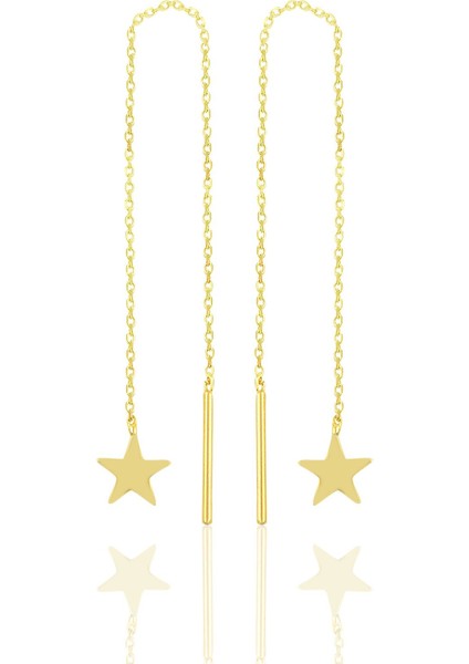 Gümüş Altın Yaldızlı Yıldız Gümüş Zincir Küpe