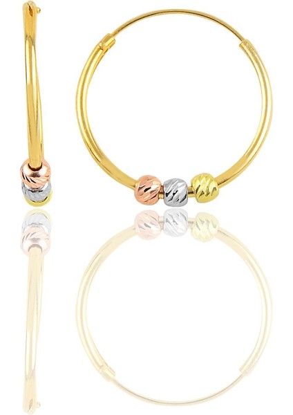 Gümüş Altın Yaldızlı 18 mm Renkli Doricalı Halka Küpe