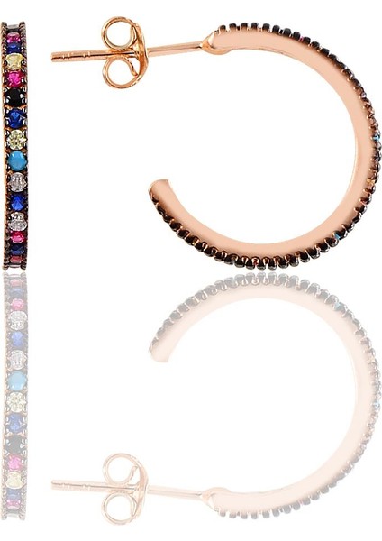 Gümüş Rose Renkli Taşlı 19 mm Tamtur Halka Küpe