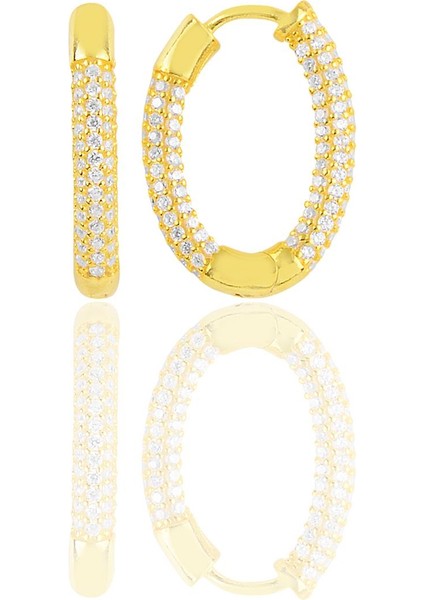 Gümüş Altın Yaldızlı Trend Oval Küpe