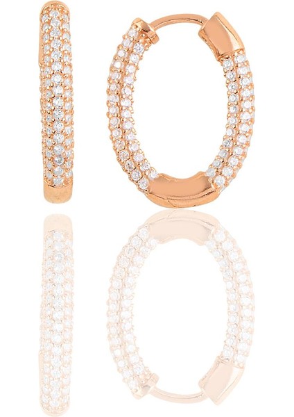 Gümüş Rose Zirkon Taşlı Trend Oval Küpe