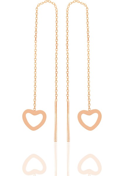 Gümüş Rose Kalp Gümüş Zincir Küpe