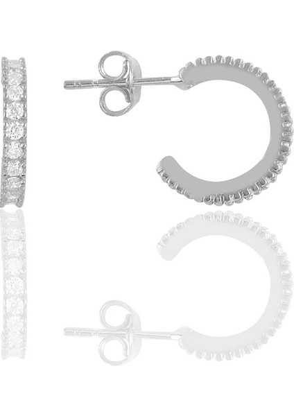 Gümüş Rodyumlu Zirkon Taşlı 13 mm Tamtur Halka Küpe