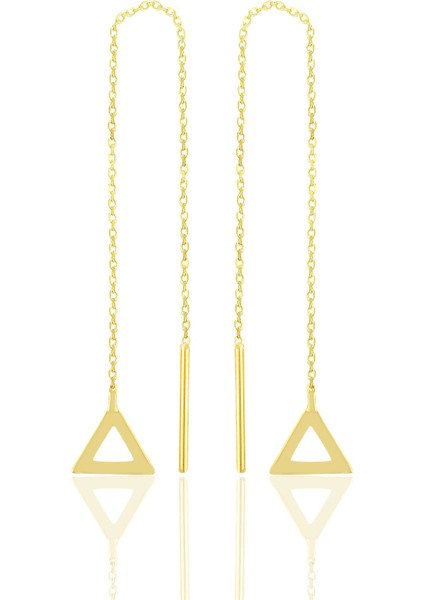 Gümüş Altın Yaldızlı Piramit Gümüş Zincir Küpe