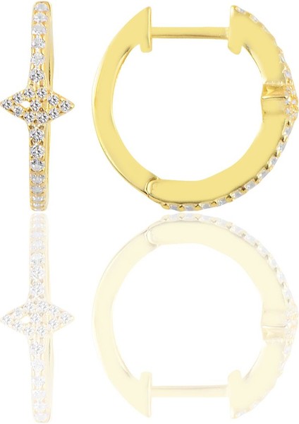 Gümüş Altın Yaldızlı Zirkon Taşlı Eye Gümüş Halka Küpe