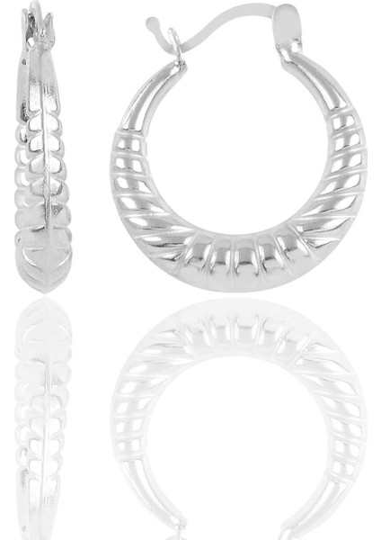 Gümüş Rodyumlu Orta Boy Desenli Gümüş Şarnel Küpe