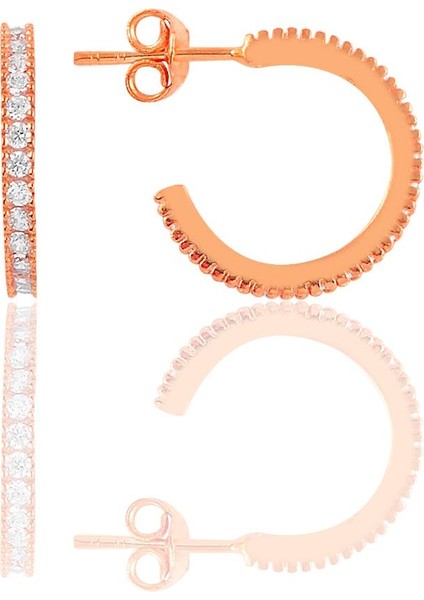 Gümüş Rose Zirkon Taşlı 16 mm Tamtur Halka Küpe