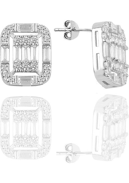 Gümüş Rodyumlu Gümüş Baget Taşlı Küpe