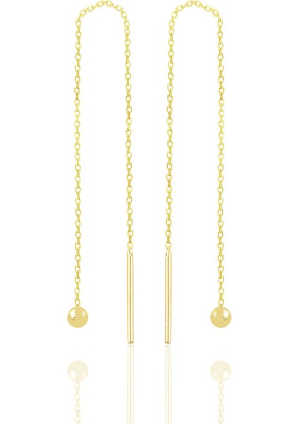 Gümüş Altın Yaldızlı Toplu Gümüş Zincir Küpe