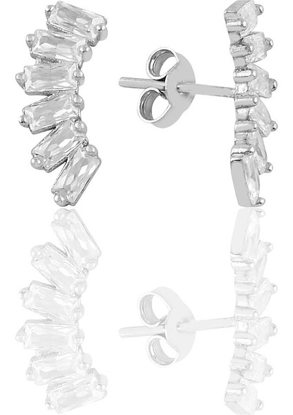 Gümüş Rodyumlu Altı Baget Taşlı Küpe