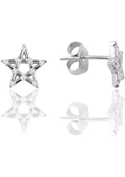 Gümüş Pırlanta Montürlü Yıldız Modeli Küpe