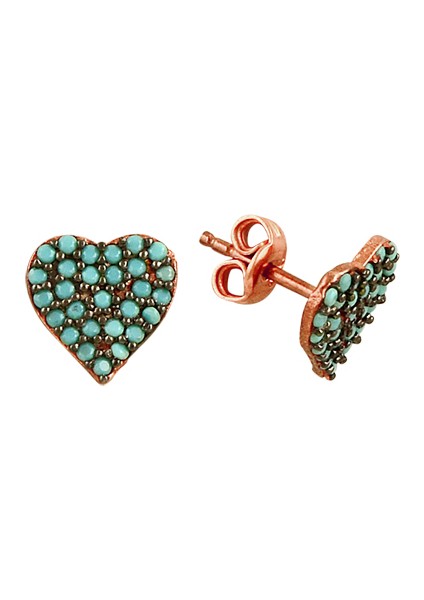 Gümüş Rose Turkuaz Taşlı Kalp Küpe