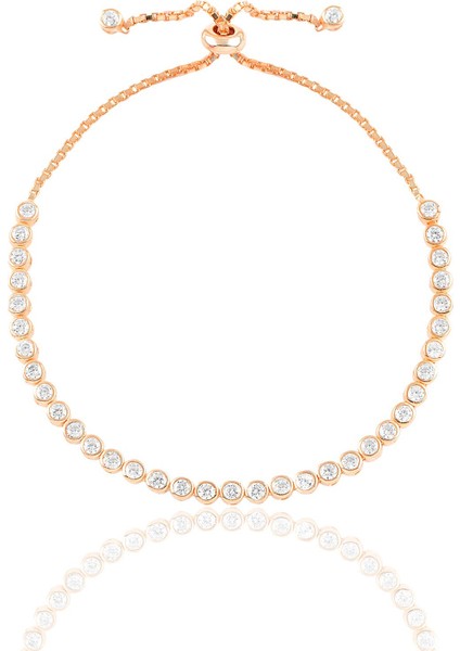 Gümüş Rose Zirkon Taşlı Asansörlü Su Yolu Bileklik