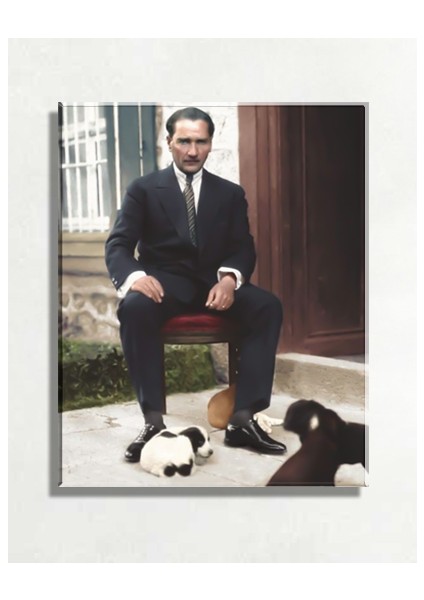 Atatürk ve Yavru Köpekler Renkli Dijital Baskı (50X70 Cm) Kanvas Tablo TBL1784