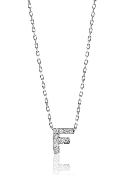 Gümüş Rodyumlu Üç Boyutlu Minimal F Gümüş Harf Kolye