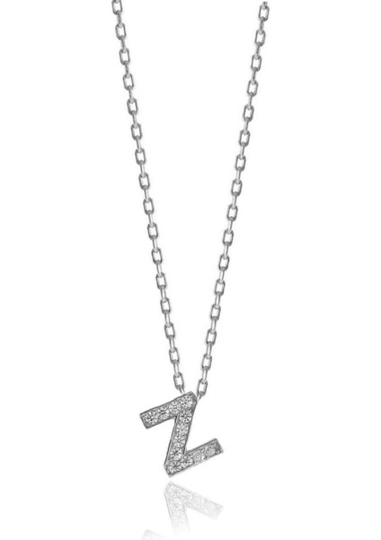 Gümüş Rodyumlu Üç Boyutlu Minimal Z Gümüş Harf Kolye