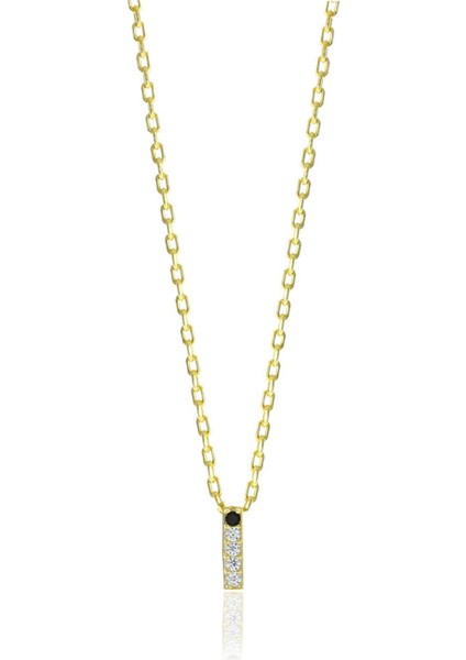 Gümüş Altın Yaldızlı Üç Boyutlu Minimal I Gümüş Harf Kolye