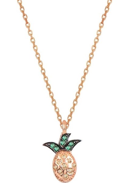 Gümüş Rose Zirkon Taşlı Ananas Modeli Kolye