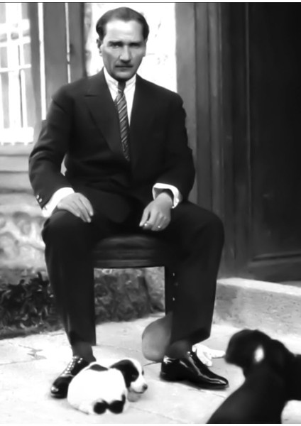 Atatürk ve Yavru Köpekler Siyah Beyaz Dijital Baskı (50X70 Cm) Kanvas Tablo TBL1786