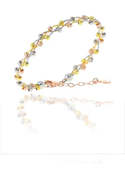 Gümüş Dorissa Altın Yaldız Rodaj ve Rose Renkli Gümüş Bilezik