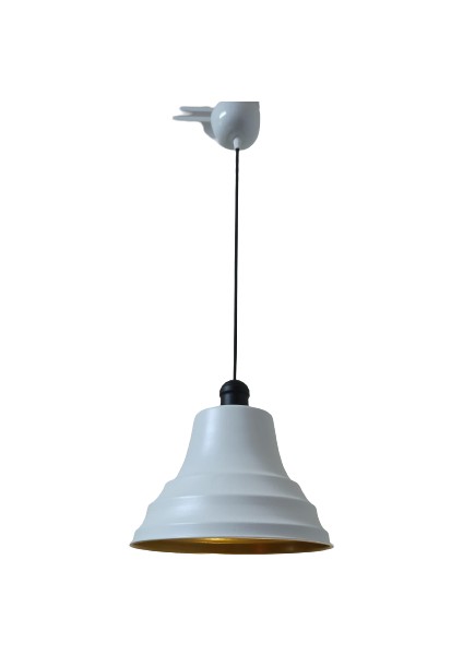 Rys Retro Metal Siyah Duylu Beyaz Içi Gold Tekli Sarkıt Avize Çap.27 cm