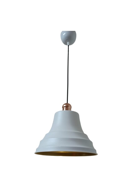 Rys Retro Metal Bakır Duylu Beyaz Içi Gold Tekli Sarkıt Avize Çap.27 cm