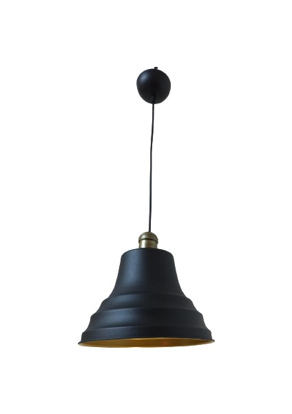 Rys Retro Metal Eskitme Duylu Siyah Içi Gold Tekli Sarkıt Avize Çap.27 cm