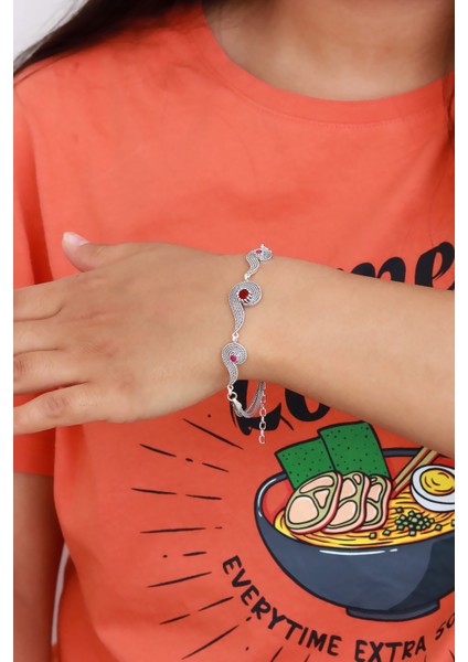 Yakut Taşlı Kıvrık Tasarım Telkari Kadın Gümüş Bileklik fiyatları