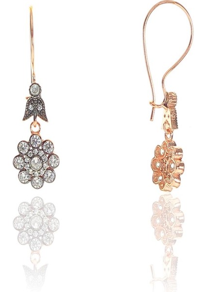 Gümüş Rose Zirkon Taşlı Elmas Montürlü Çiçek Modeli Set modelleri