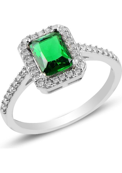 Gümüş Rodyumlu Kök Zümrüt Baget Taşlı Üçlü Set modelleri