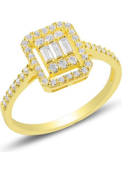 Gümüş Altın Yaldızlı Gümüş Baget Taşlı Üçlü Set modelleri