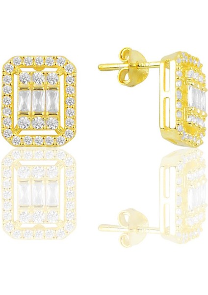 Gümüş Altın Yaldızlı Gümüş Baget Taşlı Üçlü Set fırsatları