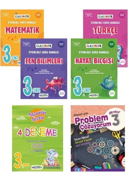 Okyanus Yayınları 3. Sınıf Matematik Fen Bilimleri Türkçe Hayat Bilgisi Deneme ve Problem Çözüyorum Seti