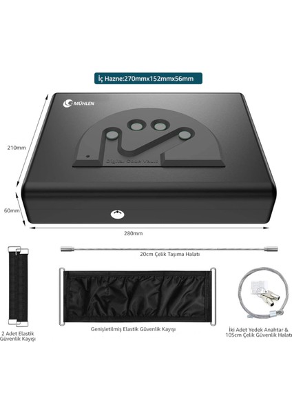 Gun Safe 15D Dijital Şifreli Taşınabilir Çelik Kasası Iki Farklı Açma Yöntemi