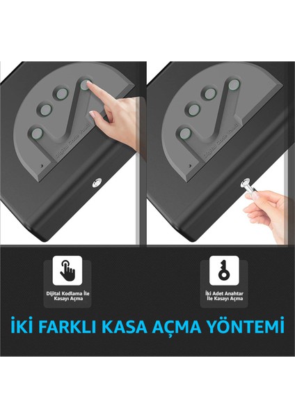 Gun Safe 15D Dijital Şifreli Taşınabilir Çelik Kasası Iki Farklı Açma Yöntemi