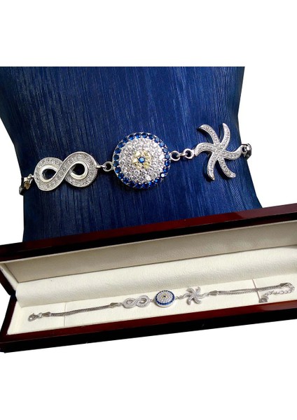 Sonsuzluk ve Deniz Yıldızlı 925 Ayar Gümüş Bileklik