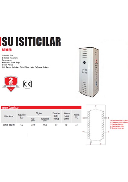 T-60 Bylban Su Isıtıcı Askılı Banyo Boyleri (Ücretsiz Kargo)